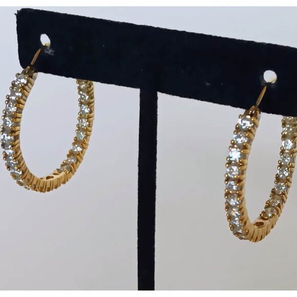 Vermeil ADI 925 Sterling Silver Cubic Zirconia Inside Out Hoop Earrings 1.25 in - Picture 4 of 16
